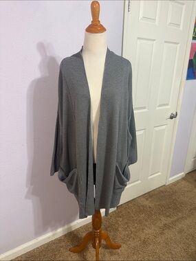 Pact Women Gray 100% Organic Cotton Open-Front Pocket Cardigan Size M/L